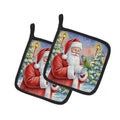 Hahn’s Macaw Parrot with Santa Claus Pot Holder Set of 2 Heat Resistant Quilted Hot Pads 7.5 x 7.5 Inch, Insulated Kitchen Trivets for Cooking & Baking
