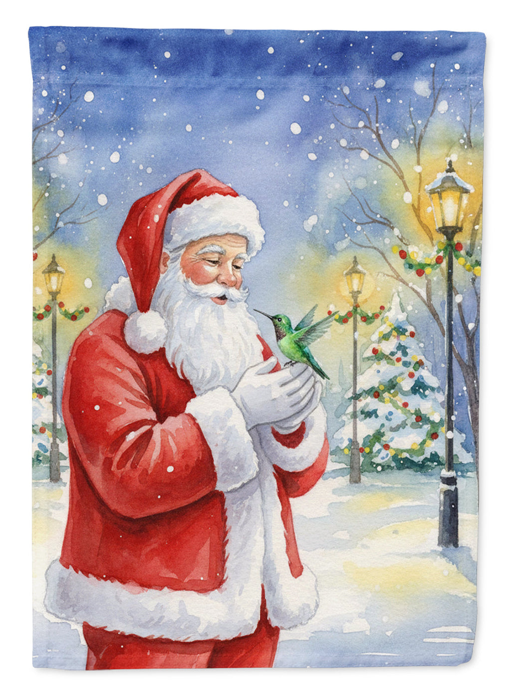 Hummingbird with Santa Claus House Flag 28x40 Porch Sleeve Pole Decorative Outside Yard Banner Artwork Wall Hanging, Polyester