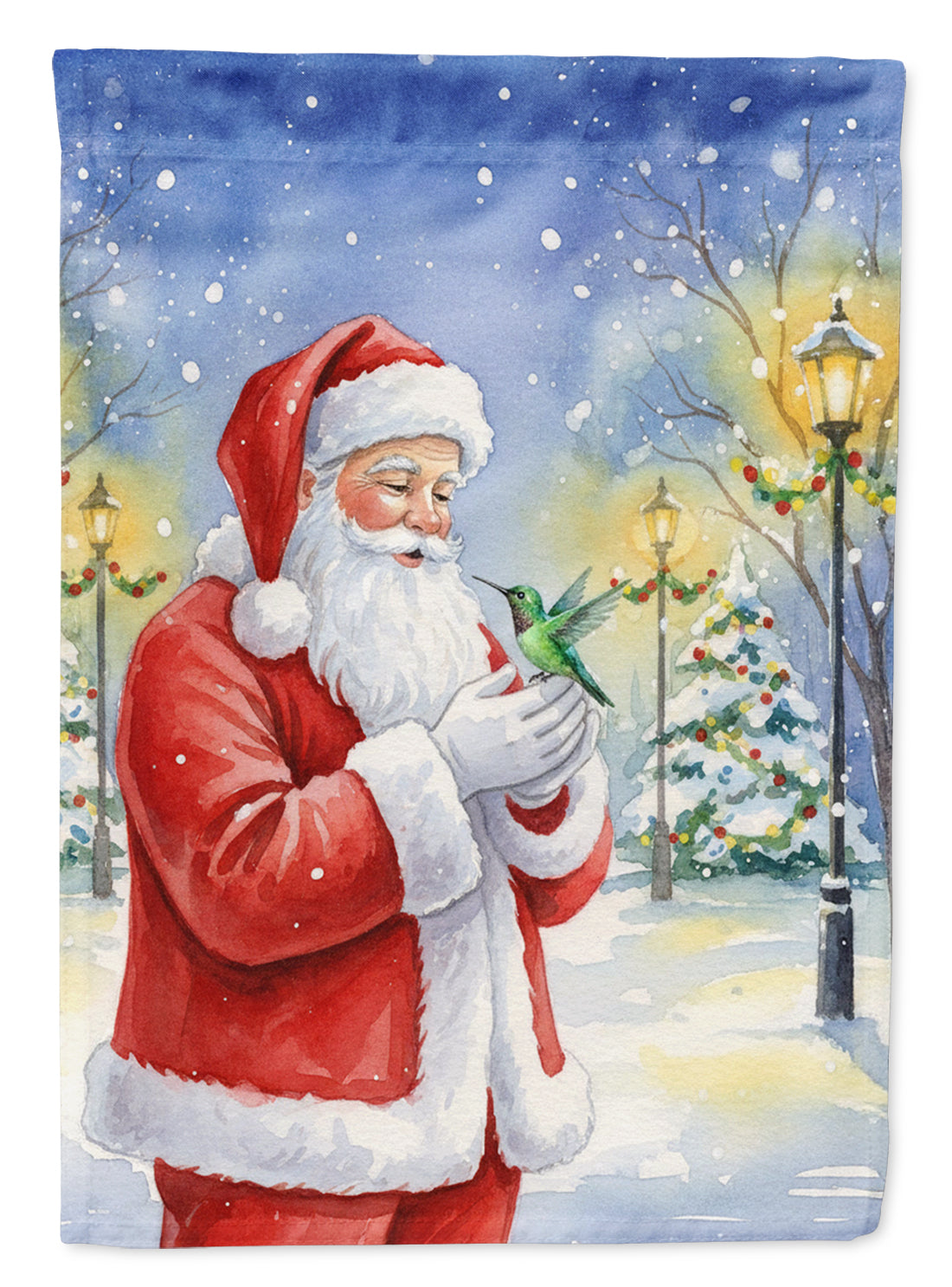 Hummingbird with Santa Claus House Flag 28x40 Porch Sleeve Pole Decorative Outside Yard Banner Artwork Wall Hanging, Polyester