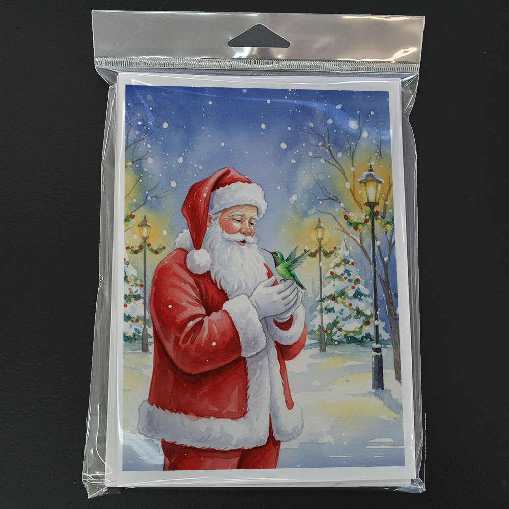 Hummingbird with Santa Claus Greeting Cards Pack of 8 Blank Cards with Envelopes Whimsical A7 Size 5x7