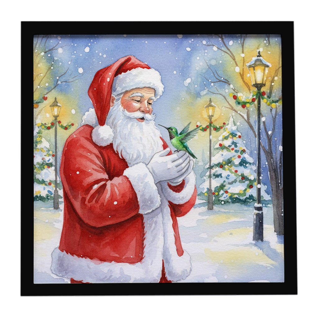 Hummingbird with Santa Claus Framed Metal Print Bathroom, Kitchen, Office, Home Decor Wall Art Ready to Hang, Square, 8X8