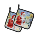 Hummingbird with Santa Claus Pot Holder Set of 2 Heat Resistant Quilted Hot Pads 7.5 x 7.5 Inch, Insulated Kitchen Trivets for Cooking & Baking
