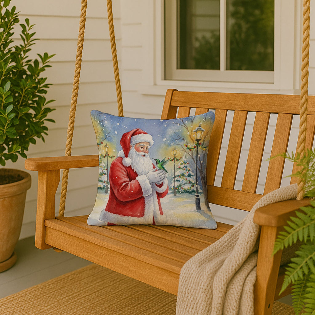 Hummingbird with Santa Claus Decorative Throw Pillow 18x18 Indoor Outdoor Accent Cushion, Fabric Cover with Insert for Sofa, Bed, Porch & Living Room