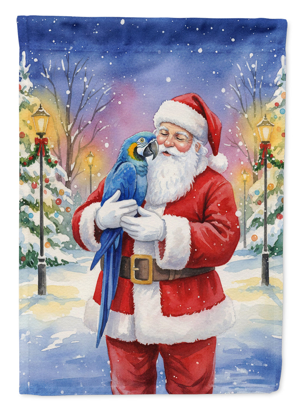 Hyacinth Macaw with Santa Claus House Flag 28x40 Porch Sleeve Pole Decorative Outside Yard Banner Artwork Wall Hanging, Polyester