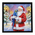 Hyacinth Macaw with Santa Claus Framed Metal Print Bathroom, Kitchen, Office, Home Decor Wall Art Ready to Hang, Square, 8X8