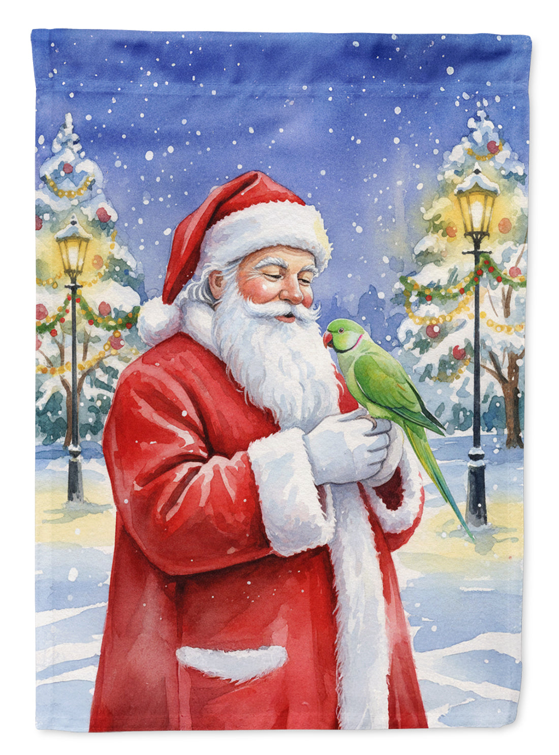 Indian Parakeet with Santa Claus House Flag 28x40 Porch Sleeve Pole Decorative Outside Yard Banner Artwork Wall Hanging, Polyester