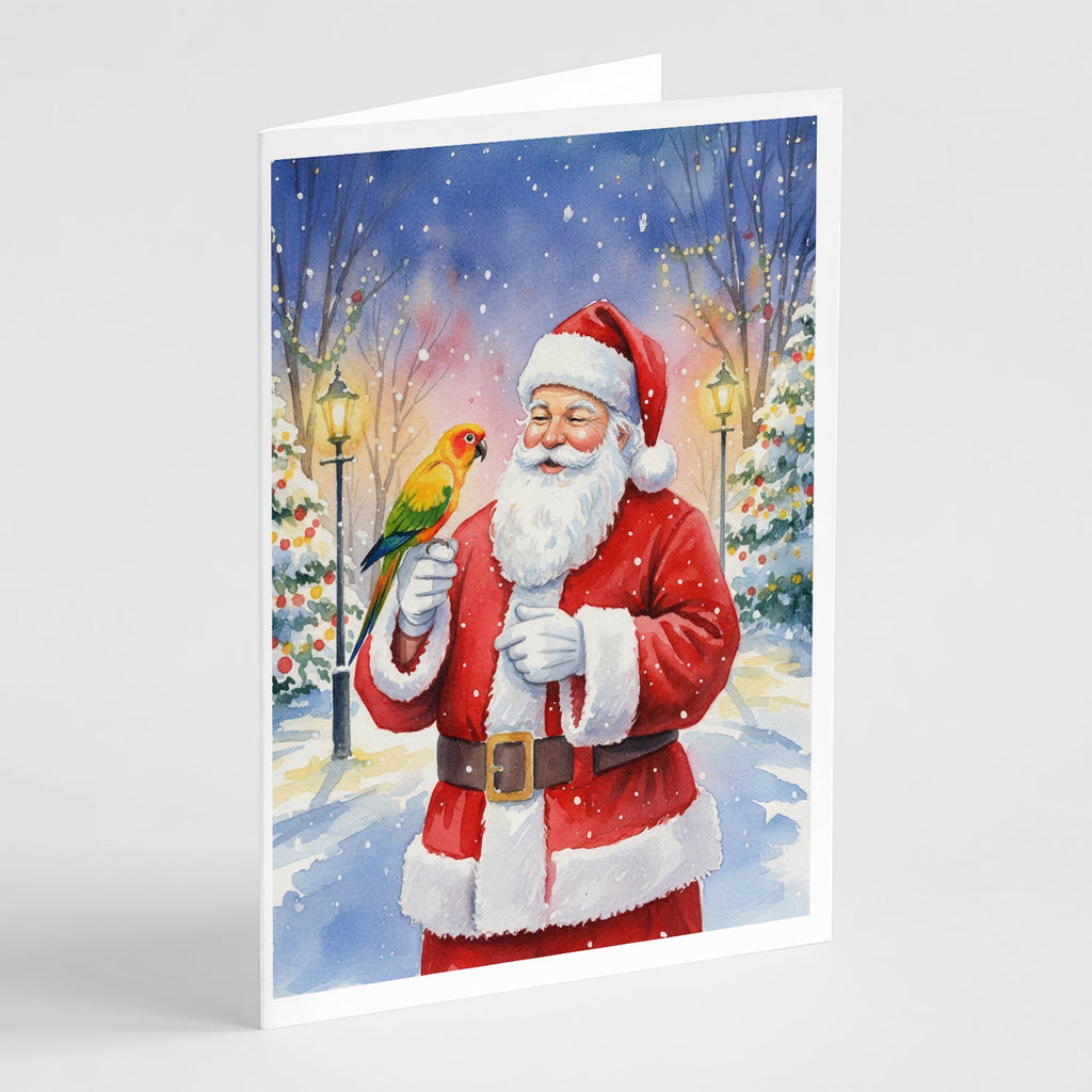 Jenday Conure with Santa Claus Greeting Cards Pack of 8 Blank Cards with Envelopes Whimsical A7 Size 5x7