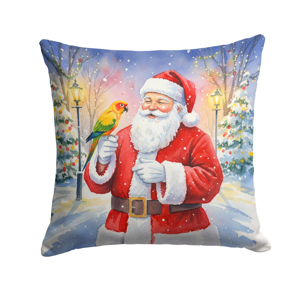 Jenday Conure with Santa Claus Decorative Throw Pillow 18x18 Indoor Outdoor Accent Cushion, Fabric Cover with Insert for Sofa, Bed, Porch & Living Room