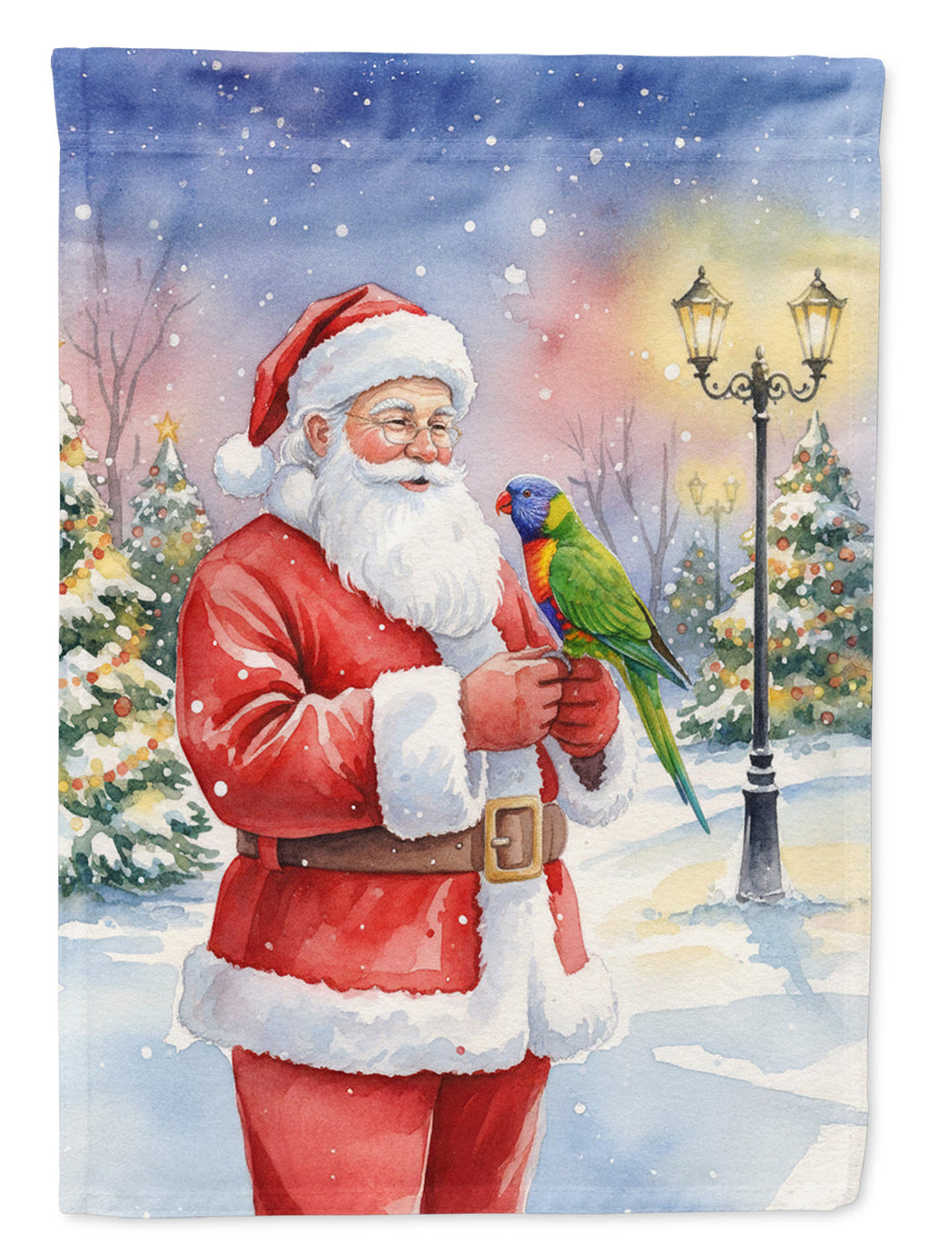Lorikeet with Santa Claus House Flag 28x40 Porch Sleeve Pole Decorative Outside Yard Banner Artwork Wall Hanging, Polyester