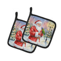 Lorikeet with Santa Claus Pot Holder Set of 2 Heat Resistant Quilted Hot Pads 7.5 x 7.5 Inch, Insulated Kitchen Trivets for Cooking & Baking