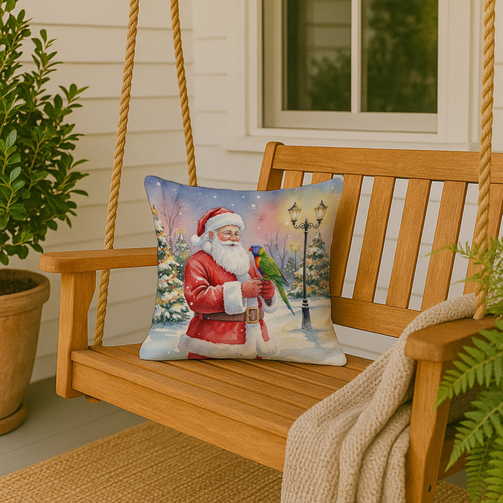 Lorikeet with Santa Claus Decorative Throw Pillow 18x18 Indoor Outdoor Accent Cushion, Fabric Cover with Insert for Sofa, Bed, Porch & Living Room