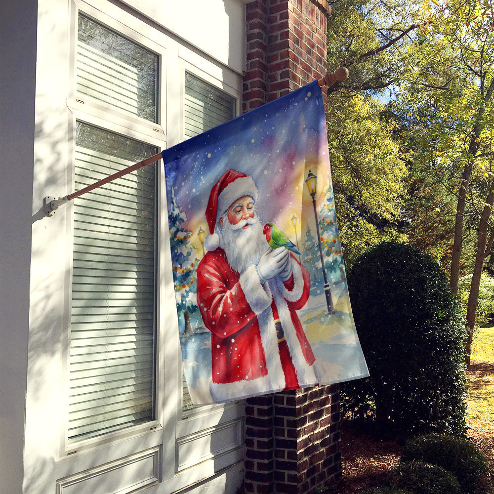 Lovebird with Santa Claus House Flag 28x40 Porch Sleeve Pole Decorative Outside Yard Banner Artwork Wall Hanging, Polyester