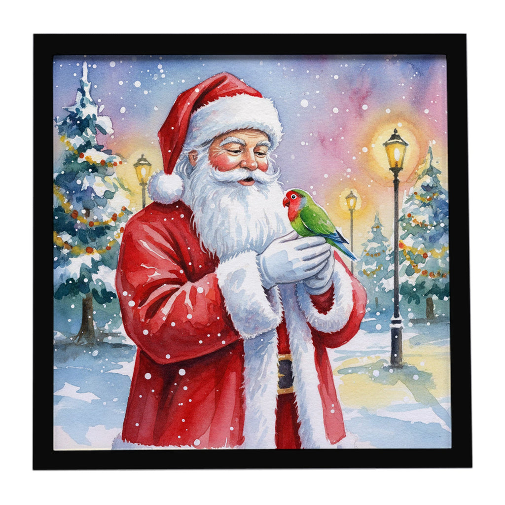 Lovebird with Santa Claus Framed Metal Print Bathroom, Kitchen, Office, Home Decor Wall Art Ready to Hang, Square, 8X8