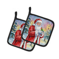 Lovebird with Santa Claus Pot Holder Set of 2 Heat Resistant Quilted Hot Pads 7.5 x 7.5 Inch, Insulated Kitchen Trivets for Cooking & Baking