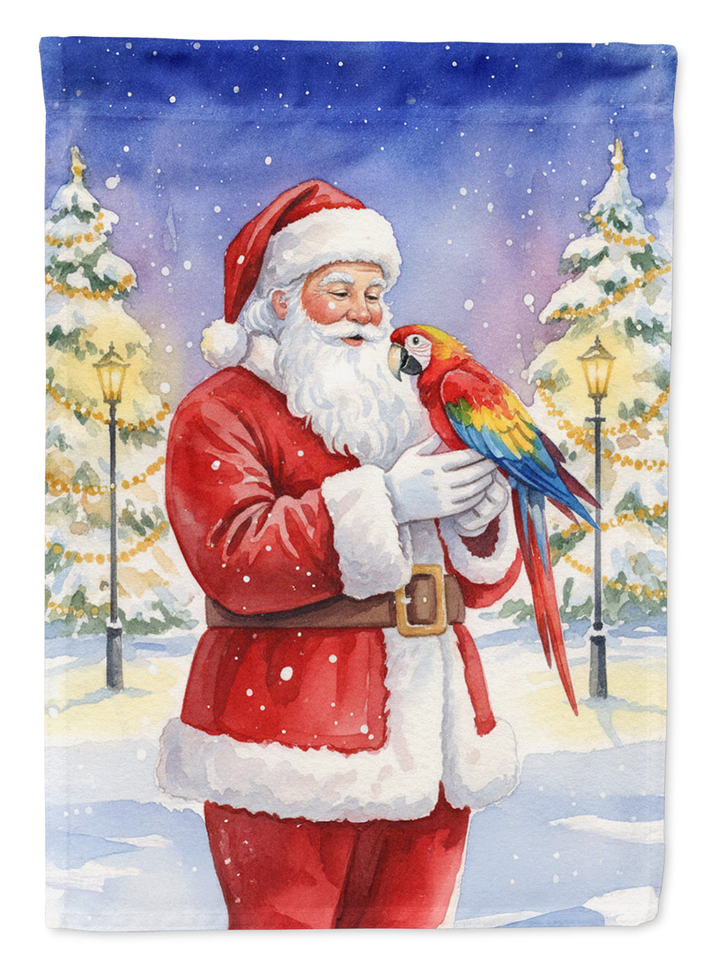 Macaw with Santa Claus House Flag 28x40 Porch Sleeve Pole Decorative Outside Yard Banner Artwork Wall Hanging, Polyester
