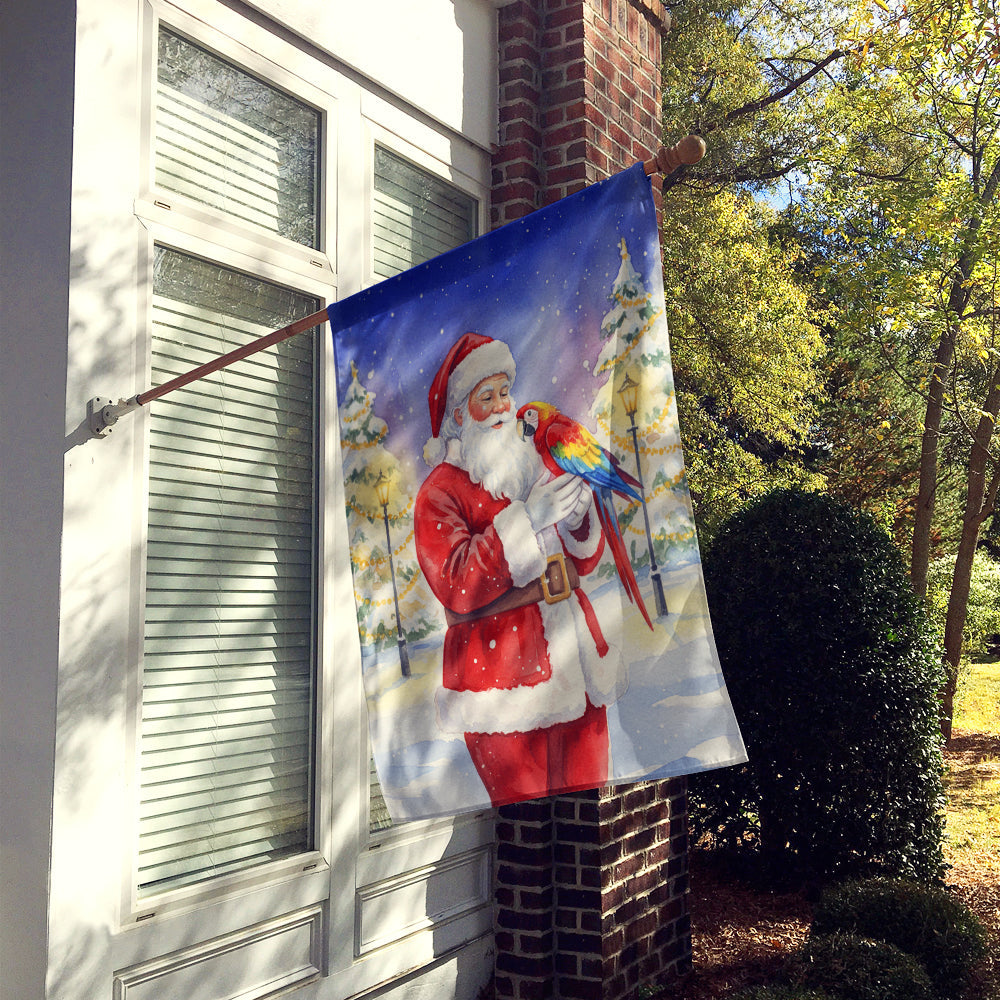 Macaw with Santa Claus House Flag 28x40 Porch Sleeve Pole Decorative Outside Yard Banner Artwork Wall Hanging, Polyester