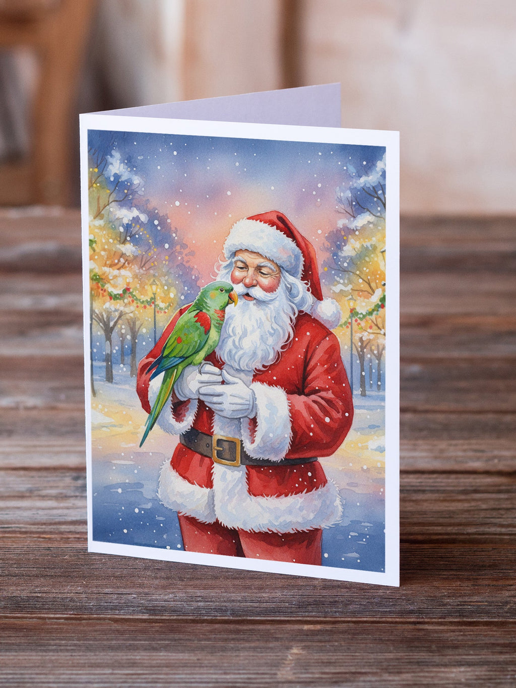 Male Eclectus with Santa Claus Greeting Cards Pack of 8 Blank Cards with Envelopes Whimsical A7 Size 5x7