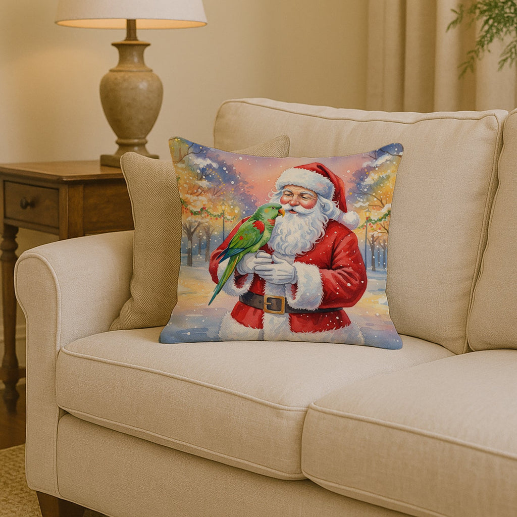 Male Eclectus with Santa Claus Decorative Throw Pillow 14x14 Indoor Outdoor Accent Cushion, Fabric Cover with Insert for Sofa, Bed, Porch & Living Room