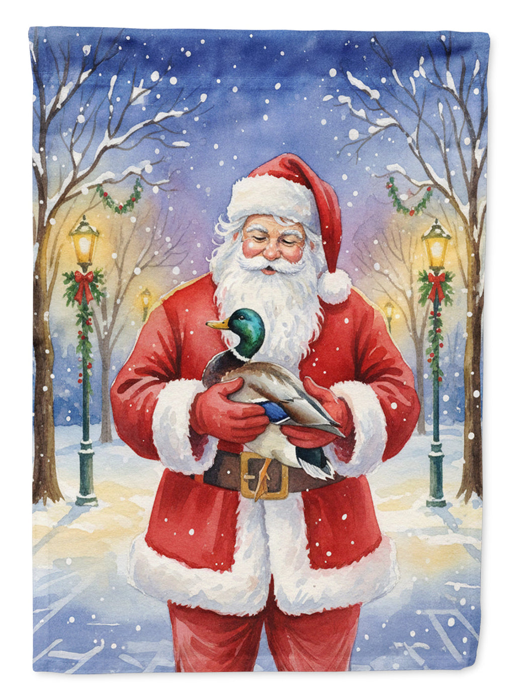 Mallard with Santa Claus House Flag 28x40 Porch Sleeve Pole Decorative Outside Yard Banner Artwork Wall Hanging, Polyester