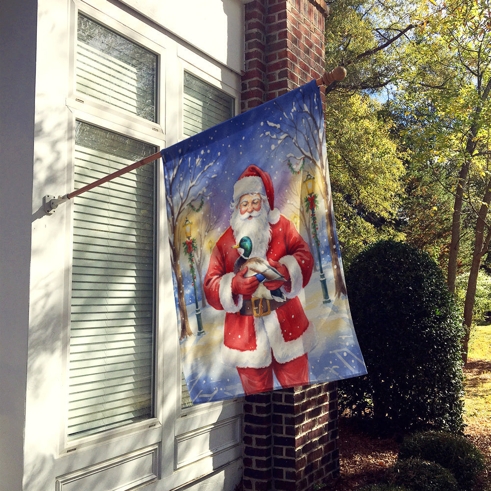 Mallard with Santa Claus House Flag 28x40 Porch Sleeve Pole Decorative Outside Yard Banner Artwork Wall Hanging, Polyester