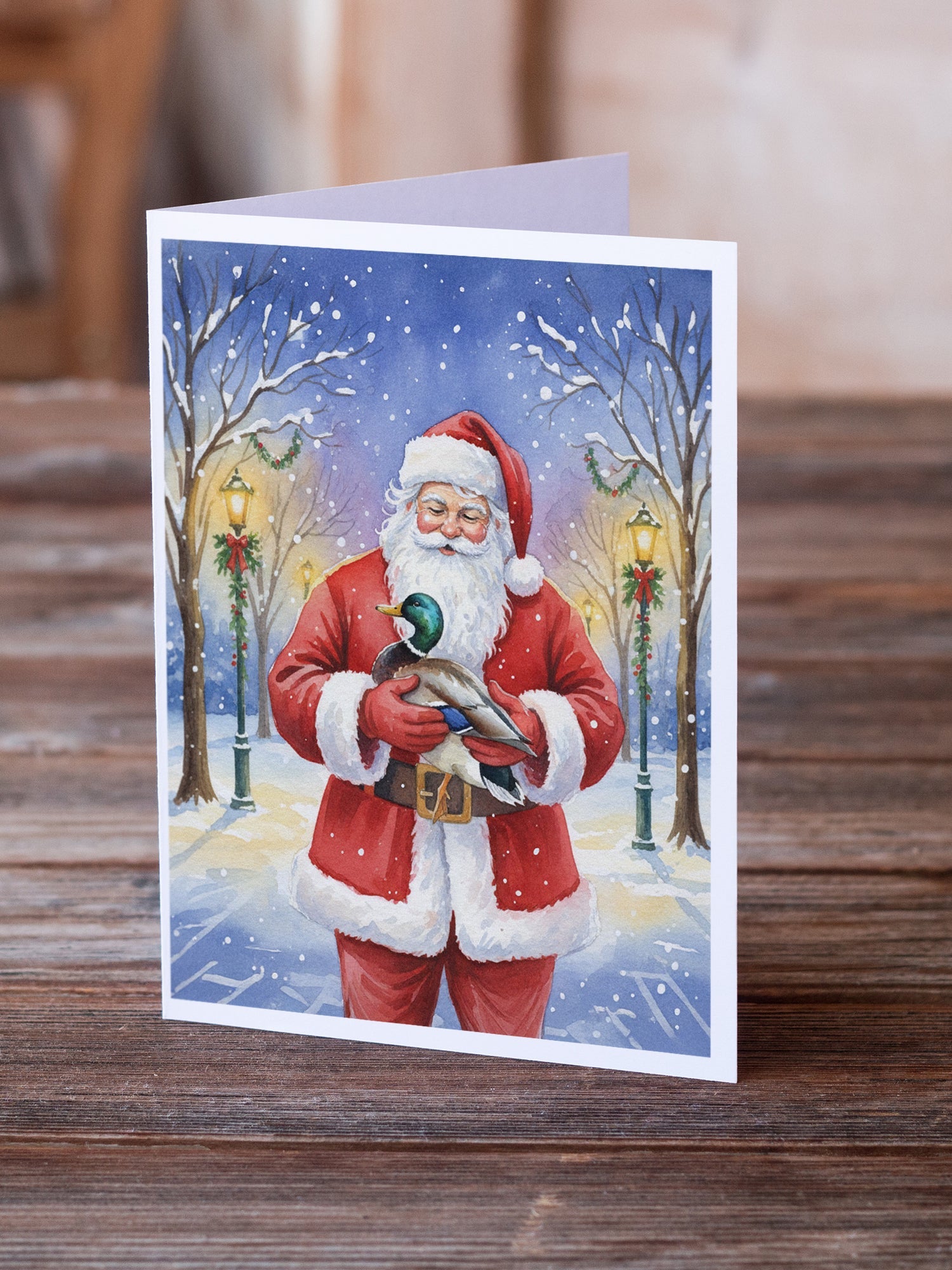 Mallard with Santa Claus Greeting Cards Pack of 8 Blank Cards with Envelopes Whimsical A7 Size 5x7