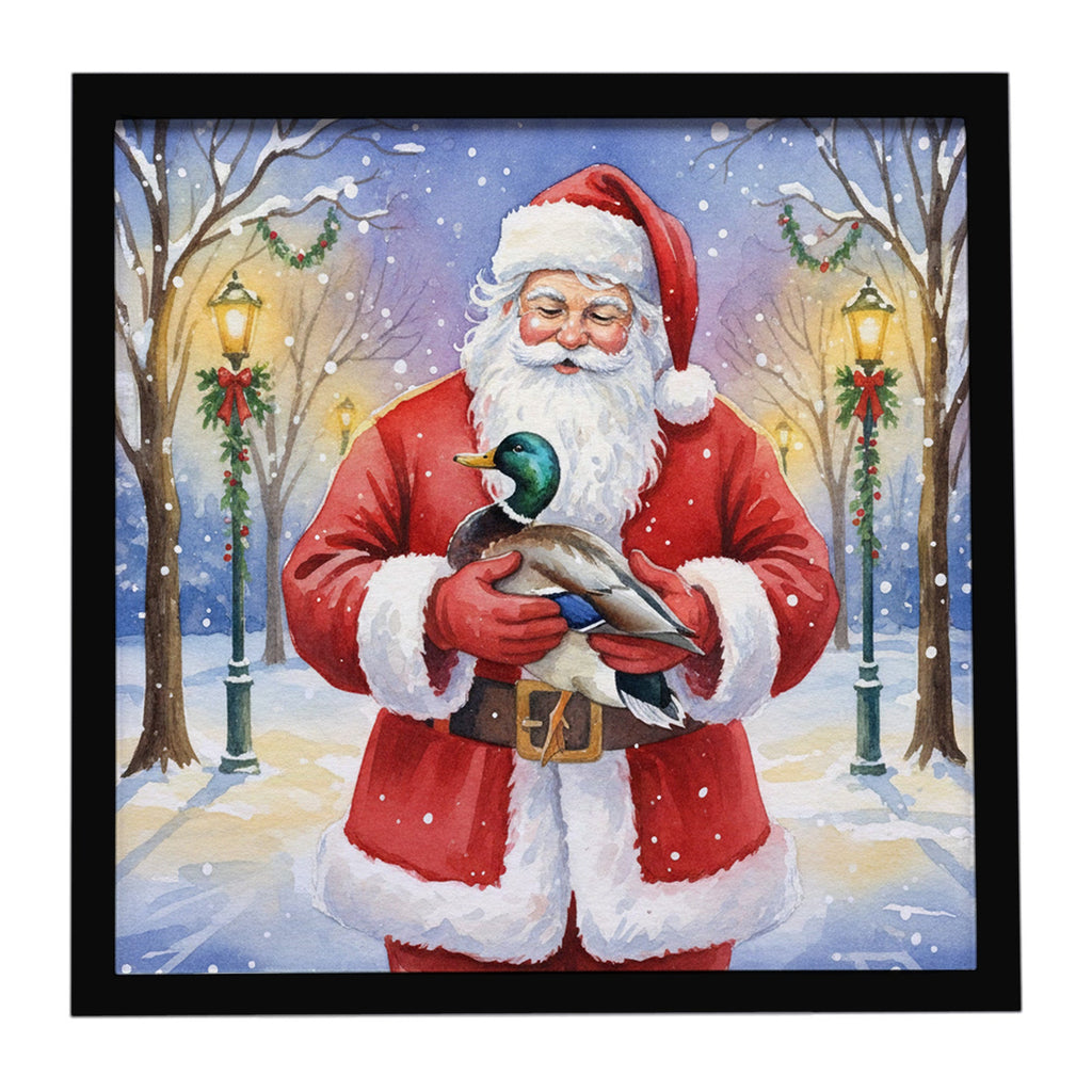 Mallard with Santa Claus Framed Metal Print Bathroom, Kitchen, Office, Home Decor Wall Art Ready to Hang, Square, 8X8