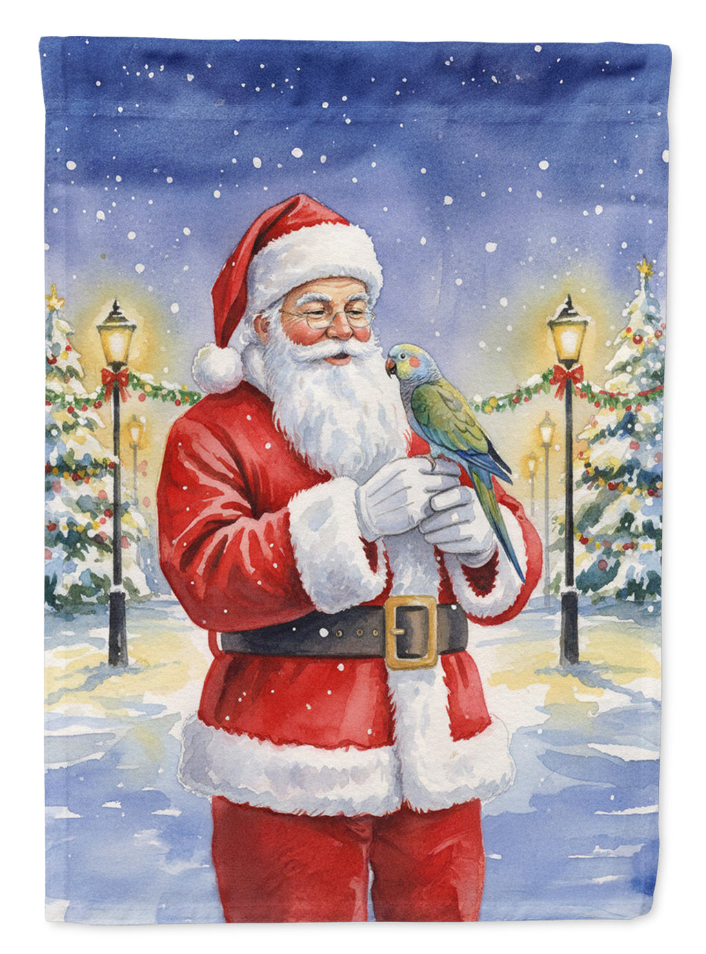 Meyer’s Parrot with Santa Claus House Flag 28x40 Porch Sleeve Pole Decorative Outside Yard Banner Artwork Wall Hanging, Polyester