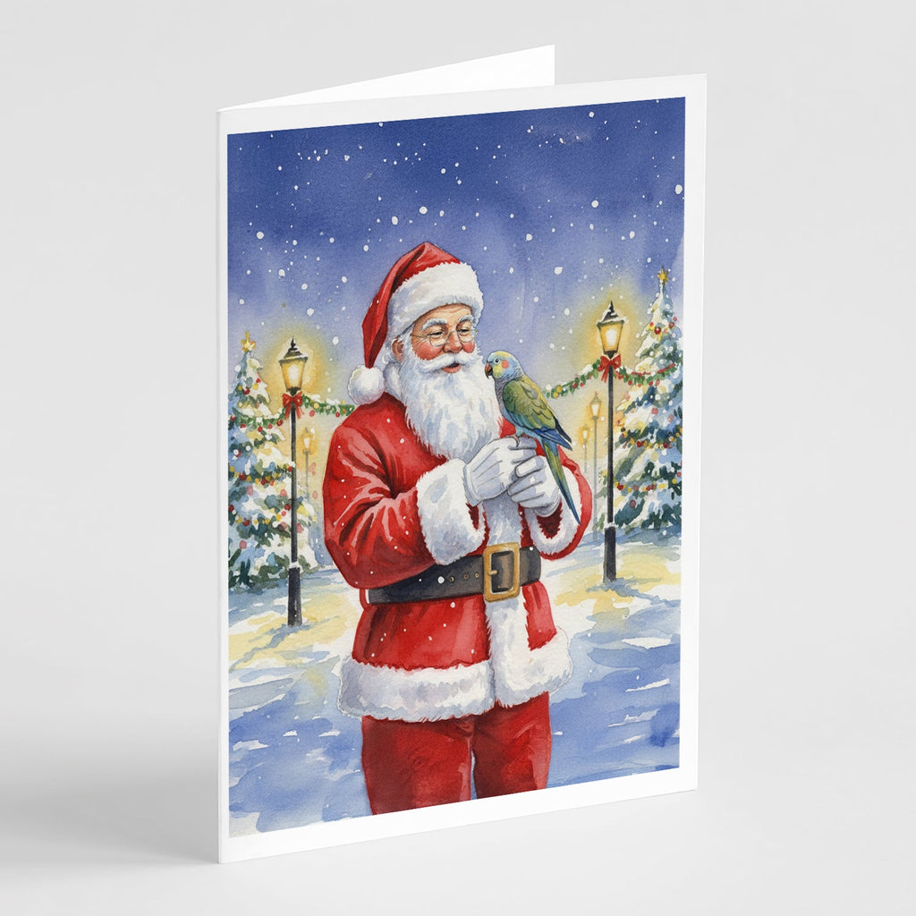 Meyer’s Parrot with Santa Claus Greeting Cards Pack of 8 Blank Cards with Envelopes Whimsical A7 Size 5x7