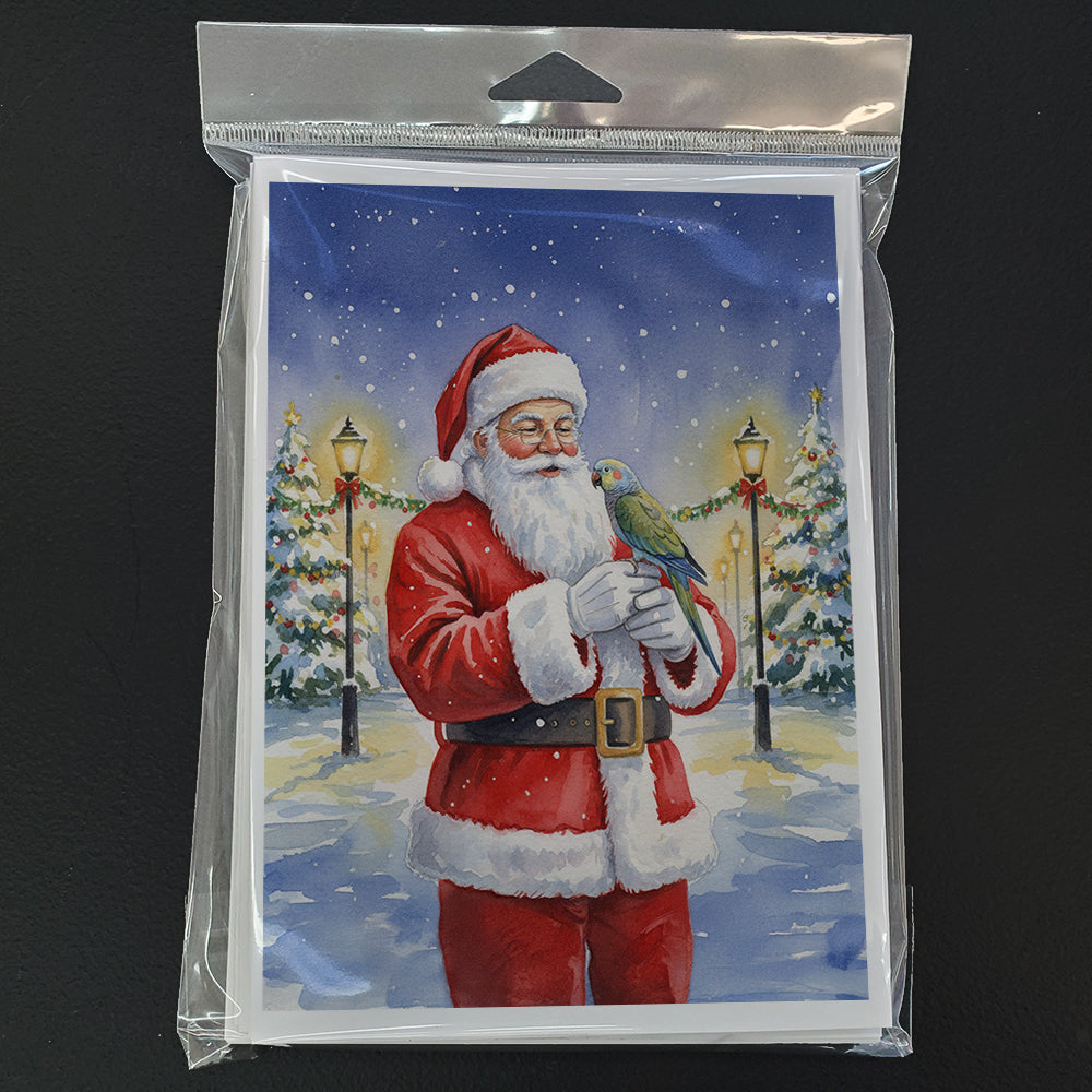 Meyer’s Parrot with Santa Claus Greeting Cards Pack of 8 Blank Cards with Envelopes Whimsical A7 Size 5x7