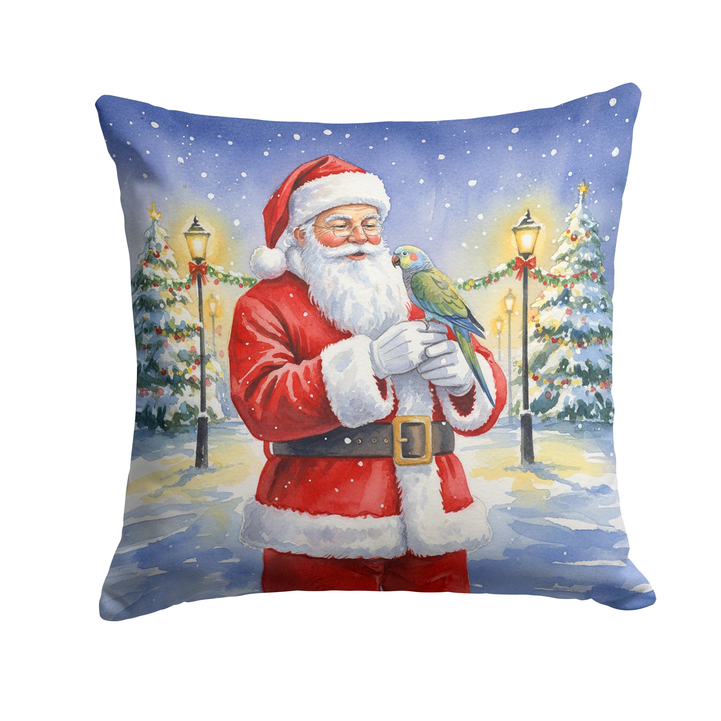 Meyer’s Parrot with Santa Claus Decorative Throw Pillow 18x18 Indoor Outdoor Accent Cushion, Fabric Cover with Insert for Sofa, Bed, Porch & Living Room