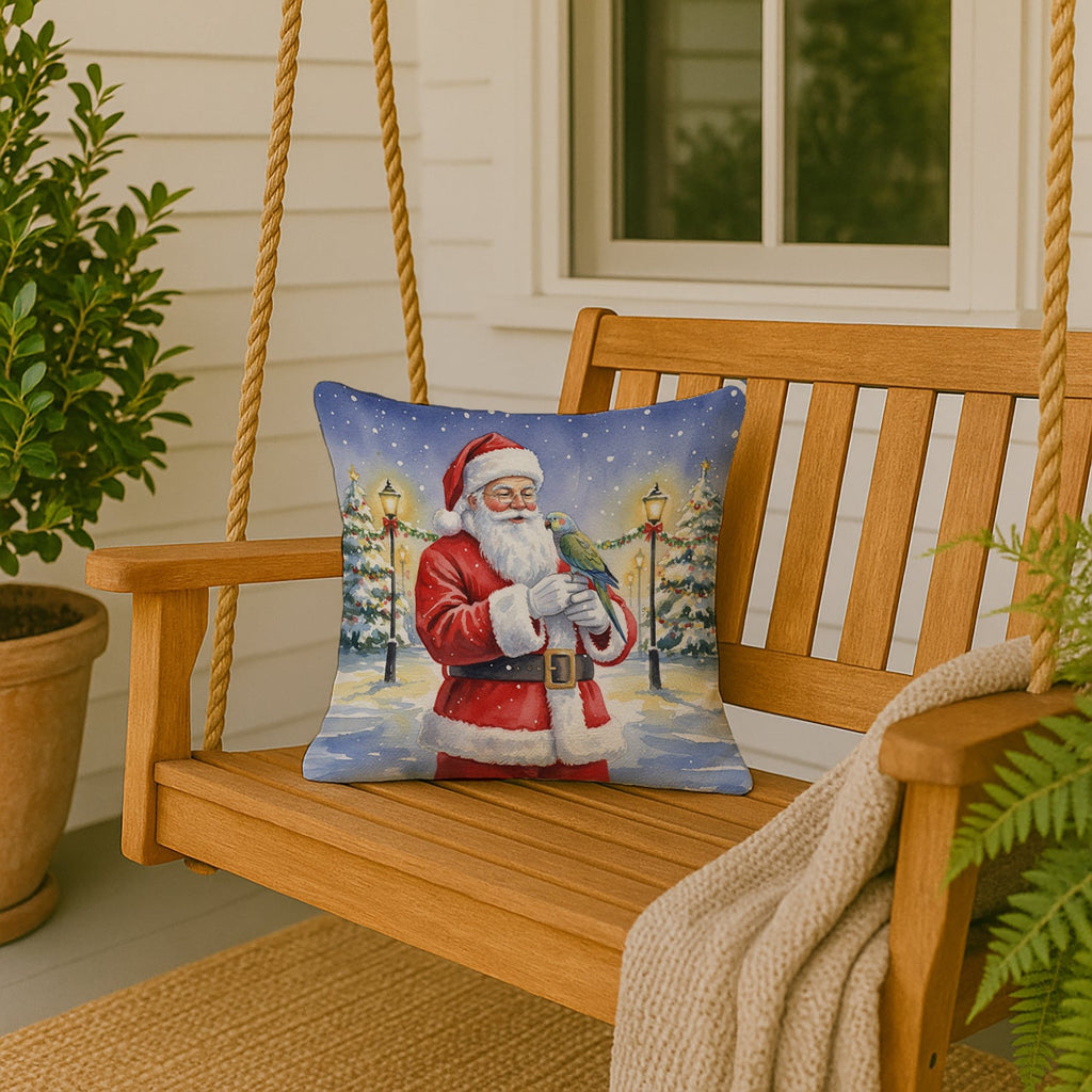 Meyer’s Parrot with Santa Claus Decorative Throw Pillow 18x18 Indoor Outdoor Accent Cushion, Fabric Cover with Insert for Sofa, Bed, Porch & Living Room