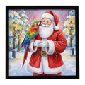 Parrot with Santa Claus Framed Metal Print Bathroom, Kitchen, Office, Home Decor Wall Art Ready to Hang, Square, 8X8