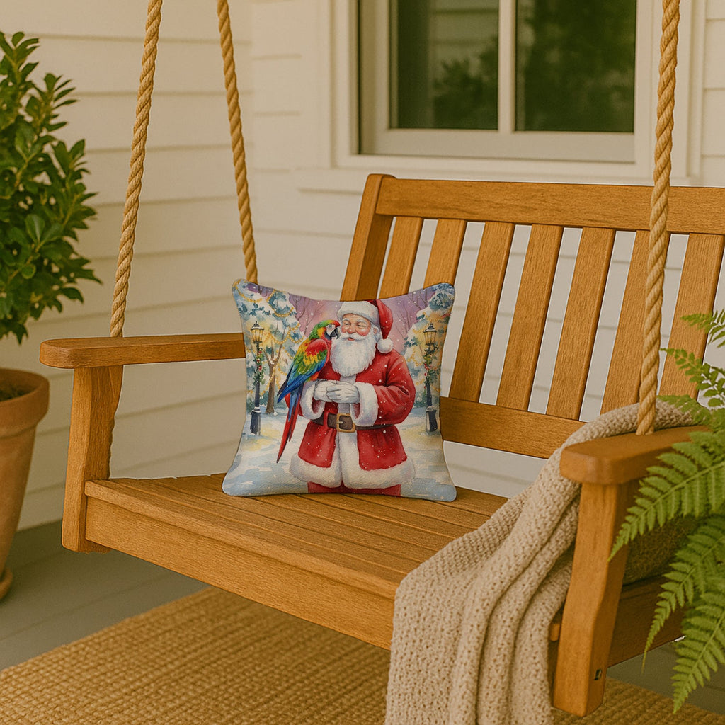 Parrot with Santa Claus Decorative Throw Pillow 14x14 Indoor Outdoor Accent Cushion, Fabric Cover with Insert for Sofa, Bed, Porch & Living Room