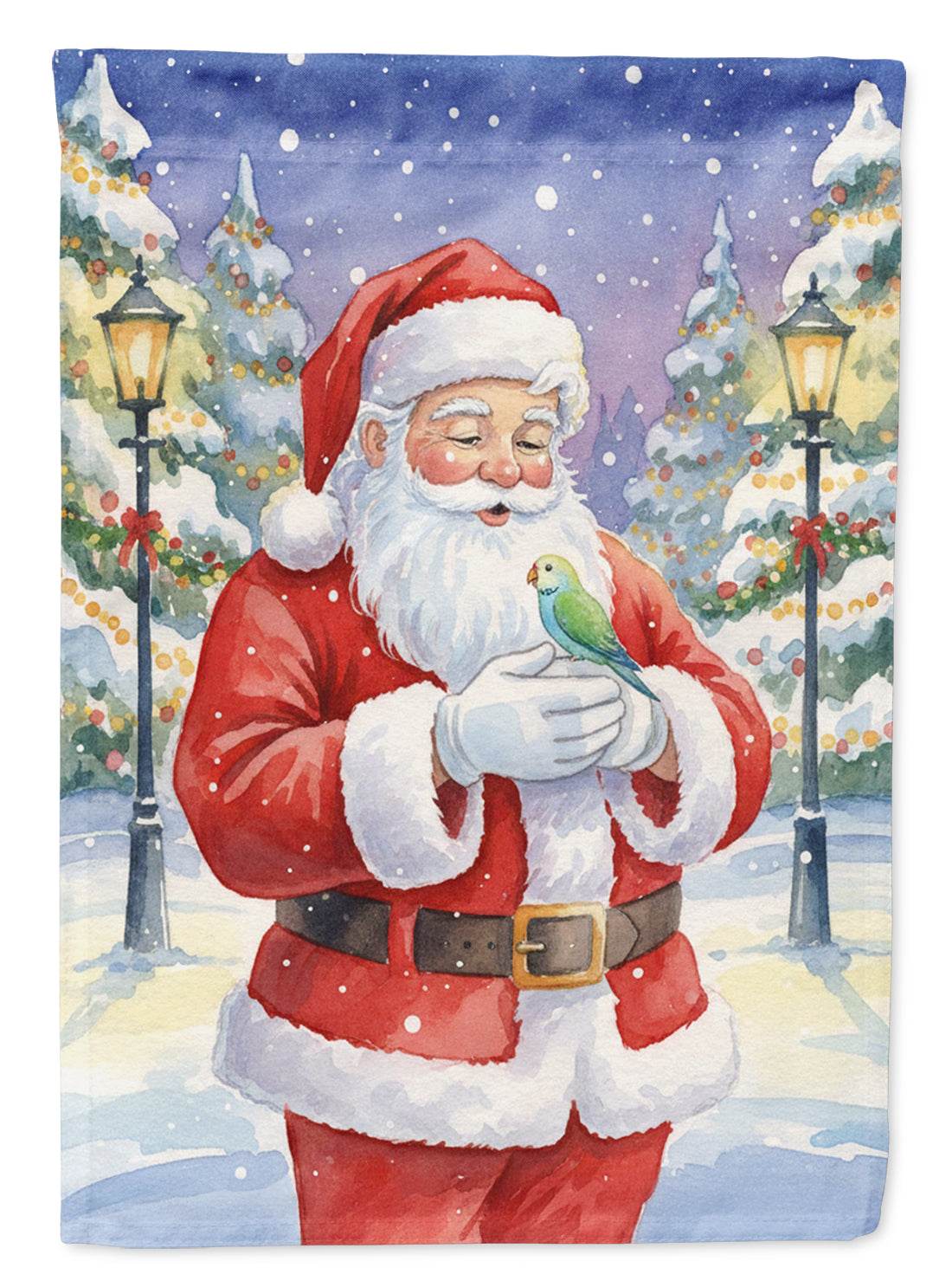 Parrotlet with Santa Claus House Flag 28x40 Porch Sleeve Pole Decorative Outside Yard Banner Artwork Wall Hanging, Polyester