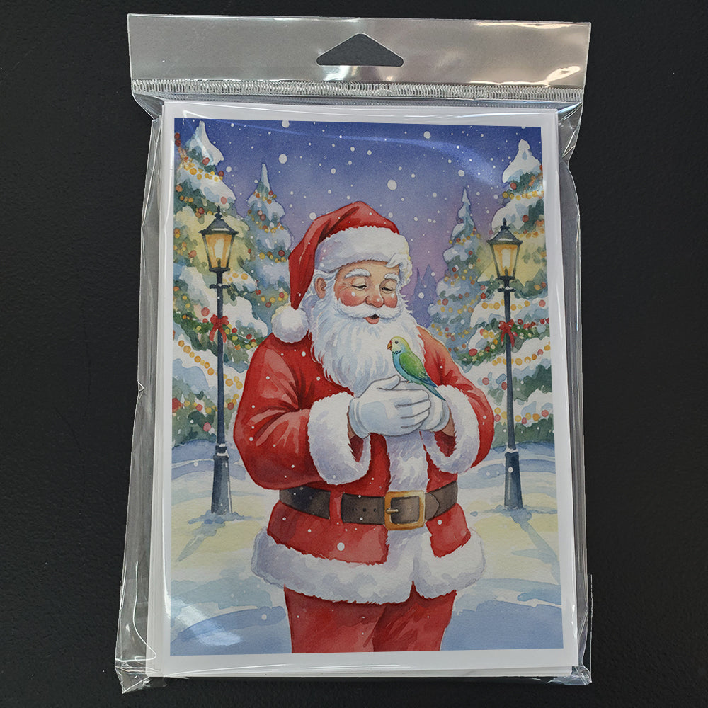 Parrotlet with Santa Claus Greeting Cards Pack of 8 Blank Cards with Envelopes Whimsical A7 Size 5x7