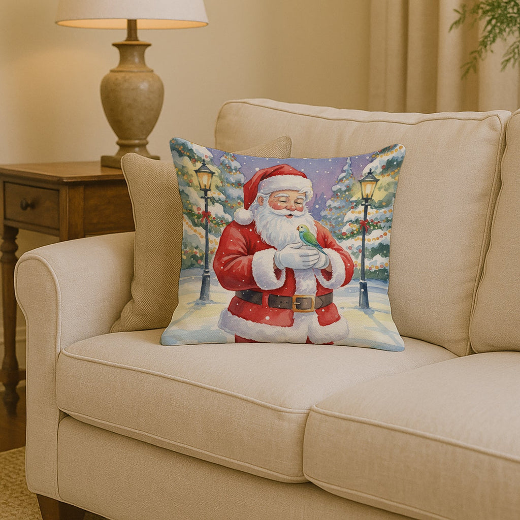 Parrotlet with Santa Claus Decorative Throw Pillow 14x14 Indoor Outdoor Accent Cushion, Fabric Cover with Insert for Sofa, Bed, Porch & Living Room