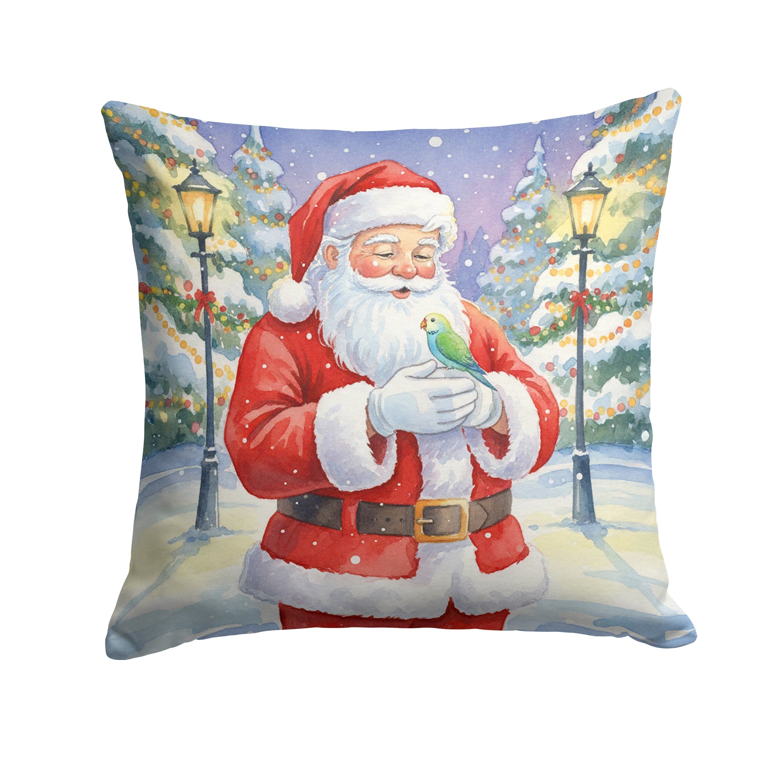 Parrotlet with Santa Claus Decorative Throw Pillow 18x18 Indoor Outdoor Accent Cushion, Fabric Cover with Insert for Sofa, Bed, Porch & Living Room