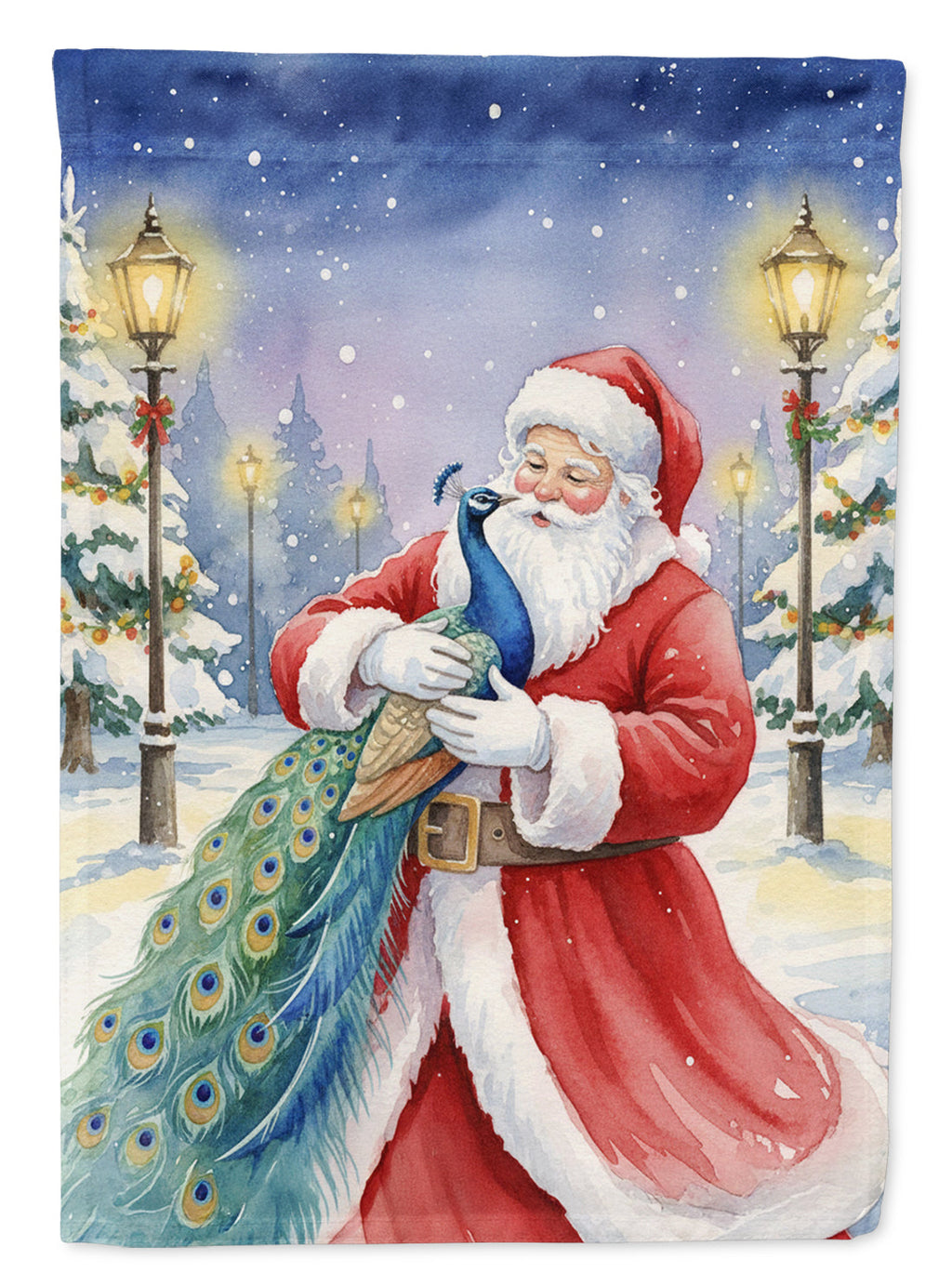 Peacock with Santa Claus House Flag 28x40 Porch Sleeve Pole Decorative Outside Yard Banner Artwork Wall Hanging, Polyester