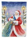 Peacock with Santa Claus House Flag 28x40 Porch Sleeve Pole Decorative Outside Yard Banner Artwork Wall Hanging, Polyester