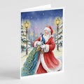 Peacock with Santa Claus Greeting Cards Pack of 8 Blank Cards with Envelopes Whimsical A7 Size 5x7