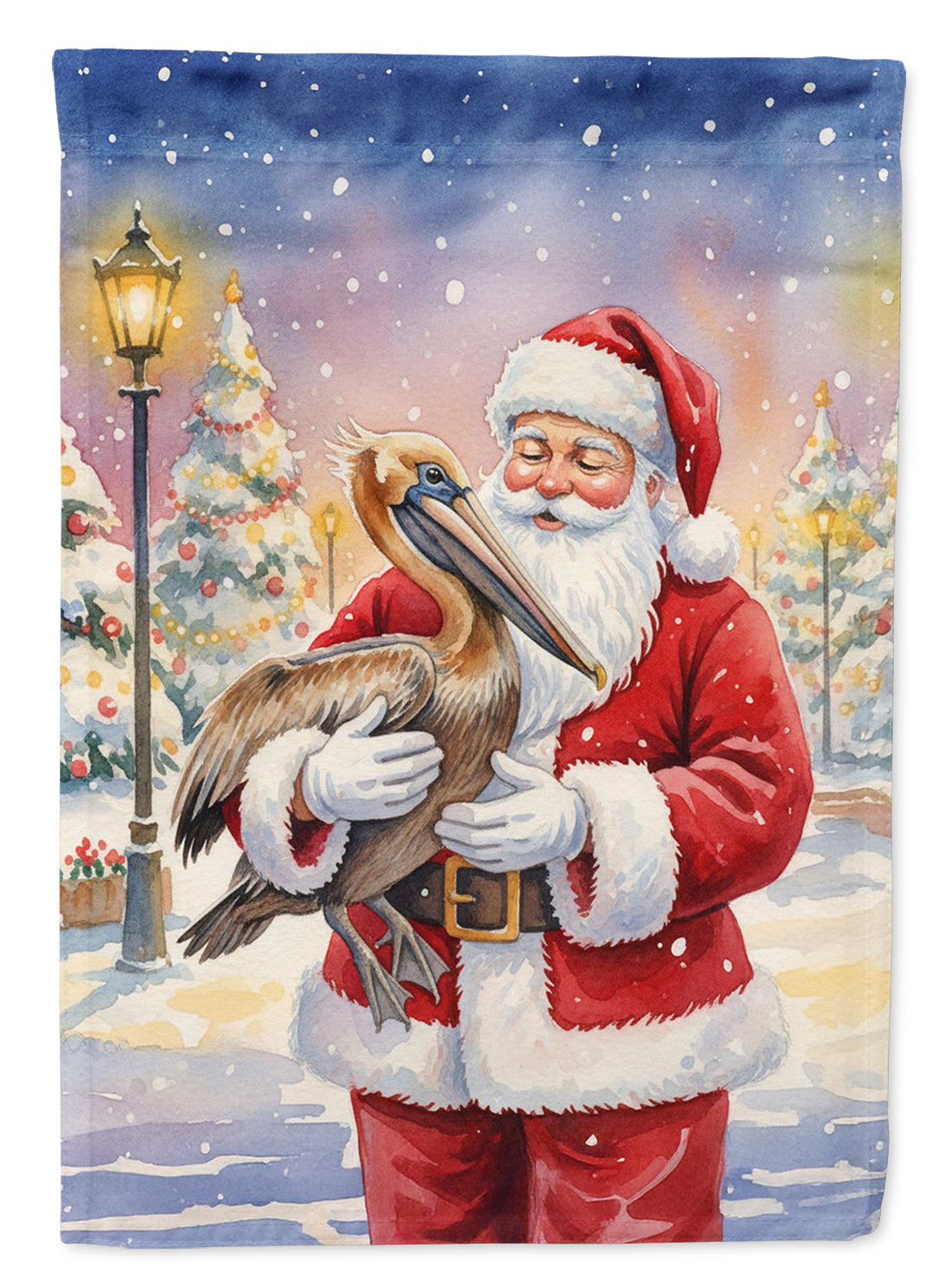 Pelican with Santa Claus House Flag 28x40 Porch Sleeve Pole Decorative Outside Yard Banner Artwork Wall Hanging, Polyester