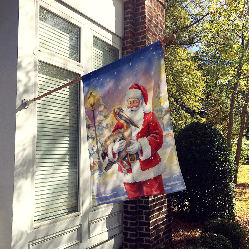 Pelican with Santa Claus House Flag 28x40 Porch Sleeve Pole Decorative Outside Yard Banner Artwork Wall Hanging, Polyester