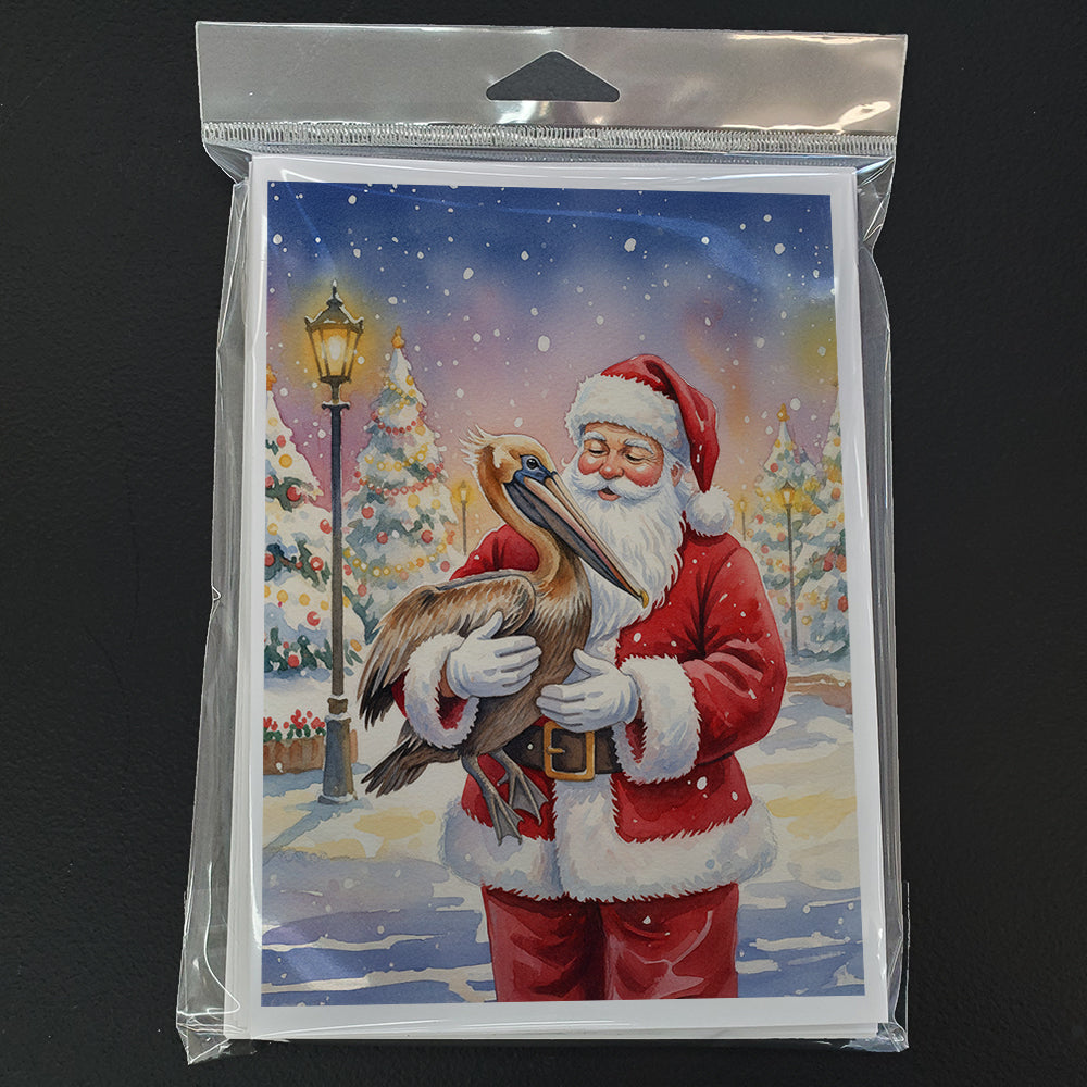 Pelican with Santa Claus Greeting Cards Pack of 8 Blank Cards with Envelopes Whimsical A7 Size 5x7