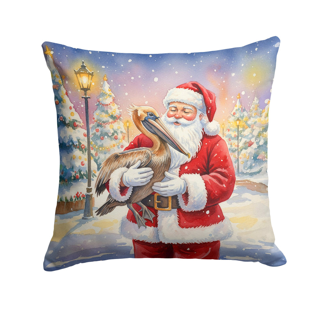 Pelican with Santa Claus Decorative Throw Pillow 14x14 Indoor Outdoor Accent Cushion, Fabric Cover with Insert for Sofa, Bed, Porch & Living Room