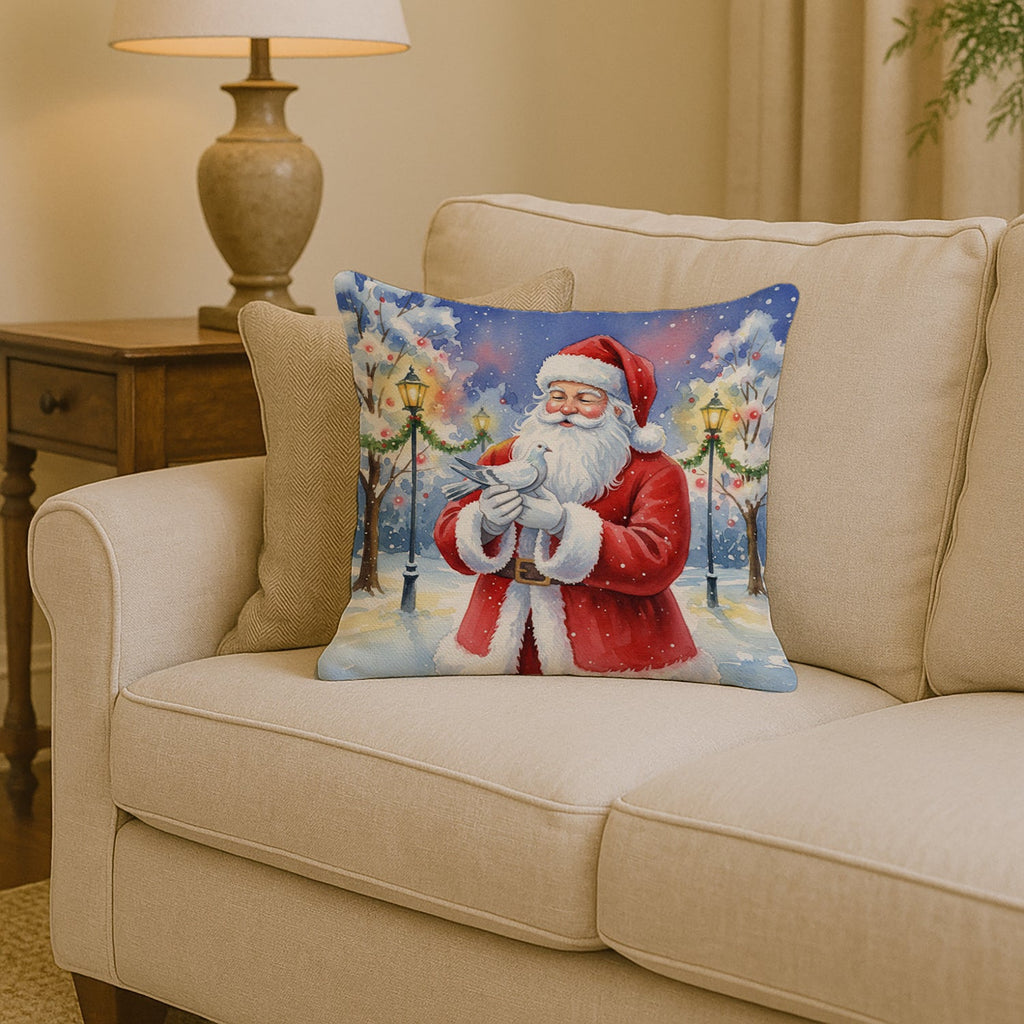 Pigeon with Santa Claus Decorative Throw Pillow 14x14 Indoor Outdoor Accent Cushion, Fabric Cover with Insert for Sofa, Bed, Porch & Living Room