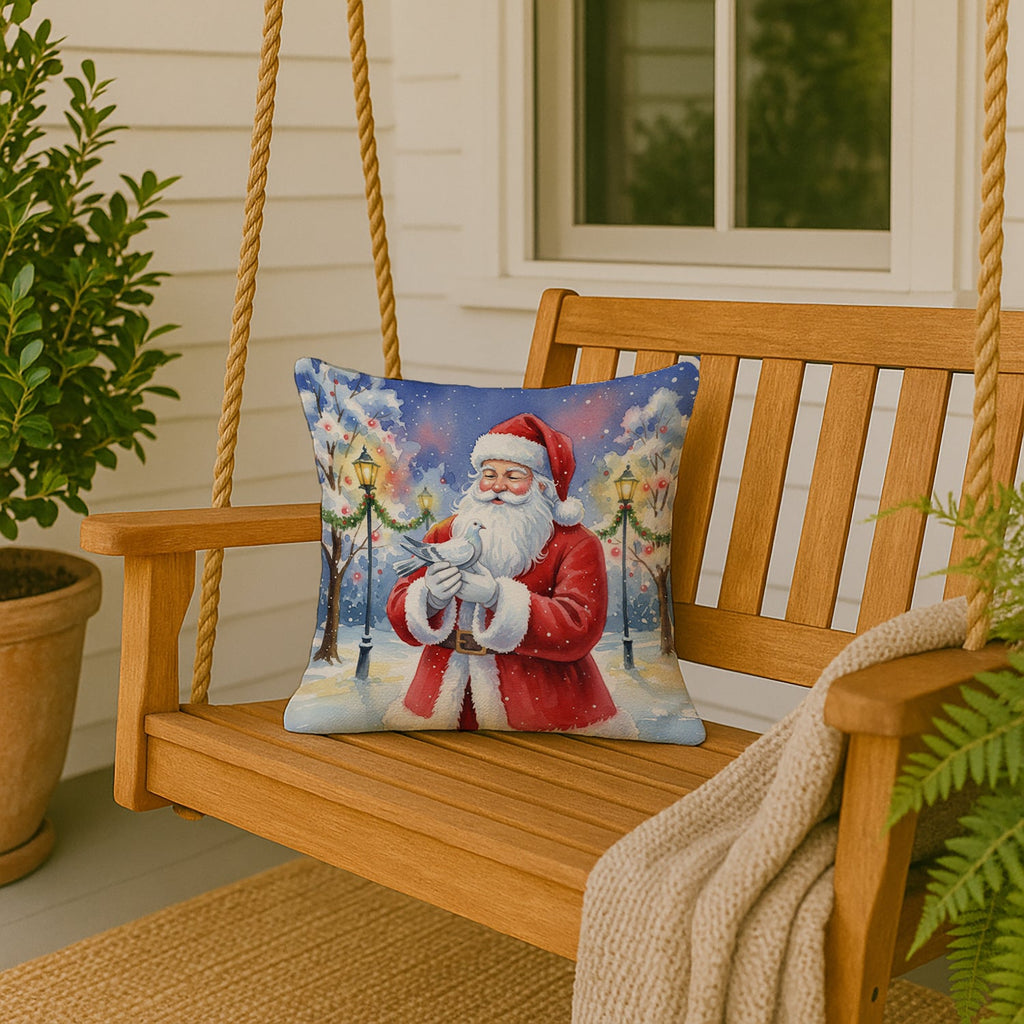 Pigeon with Santa Claus Decorative Throw Pillow 18x18 Indoor Outdoor Accent Cushion, Fabric Cover with Insert for Sofa, Bed, Porch & Living Room