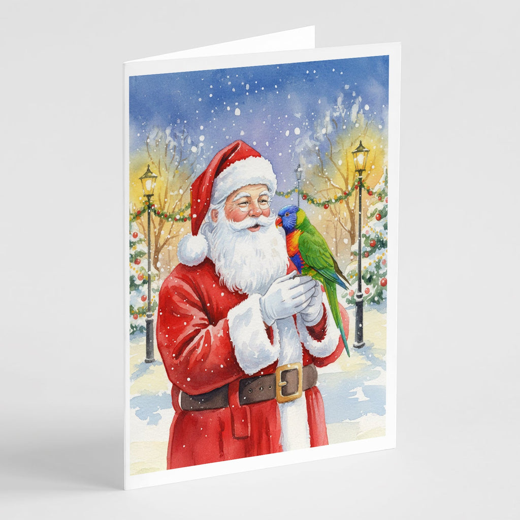 Rainbow Lorikeet with Santa Claus Greeting Cards Pack of 8 Blank Cards with Envelopes Whimsical A7 Size 5x7