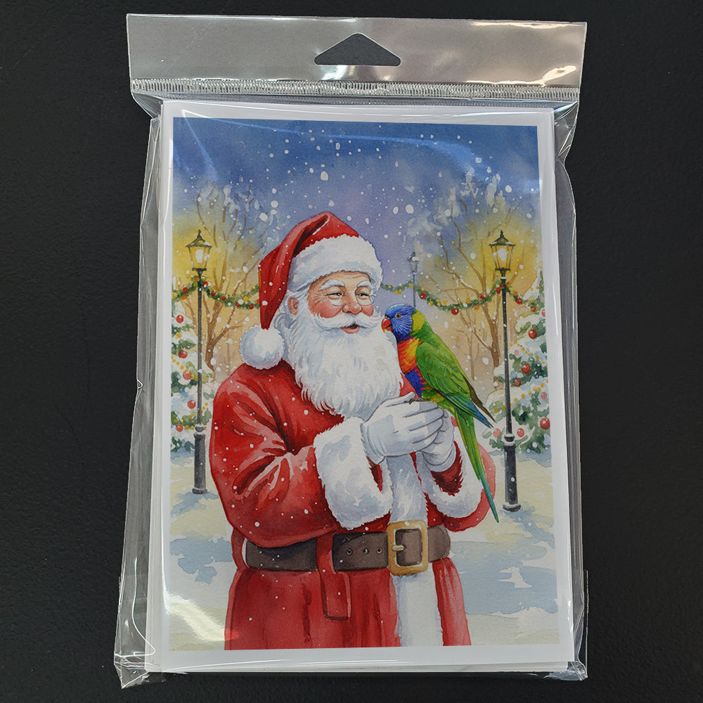 Rainbow Lorikeet with Santa Claus Greeting Cards Pack of 8 Blank Cards with Envelopes Whimsical A7 Size 5x7