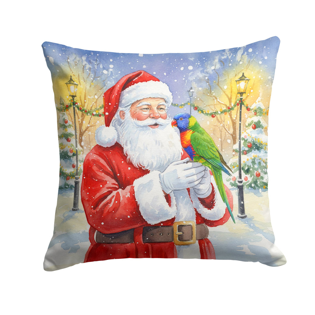 Rainbow Lorikeet with Santa Claus Decorative Throw Pillow 18x18 Indoor Outdoor Accent Cushion, Fabric Cover with Insert for Sofa, Bed, Porch & Living Room