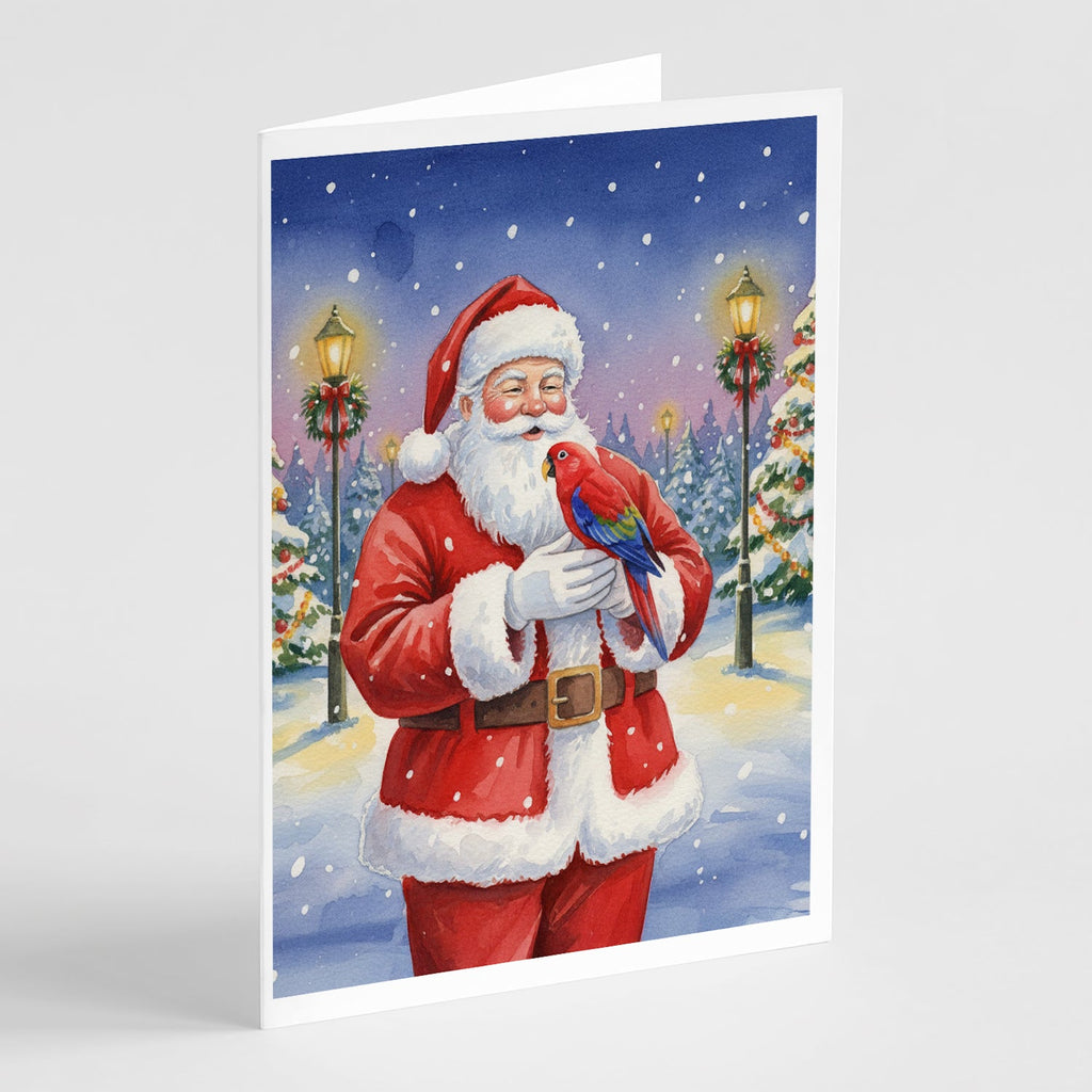 Red Lory with Santa Claus Greeting Cards Pack of 8 Blank Cards with Envelopes Whimsical A7 Size 5x7